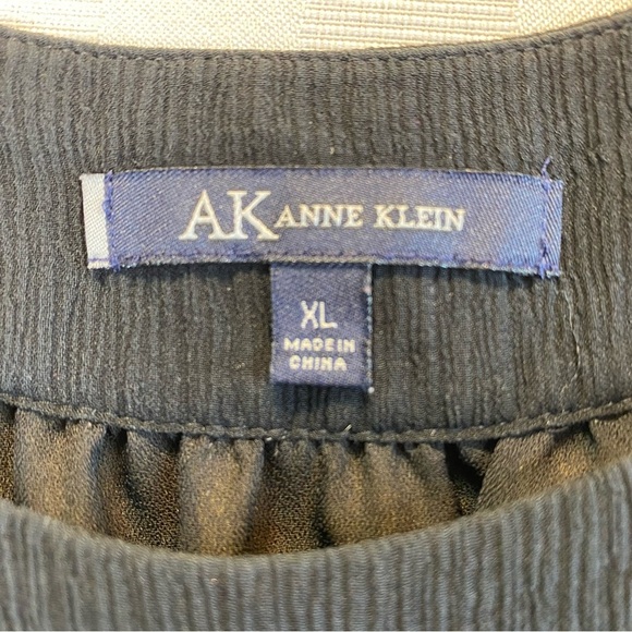 Anne Klein Silk Black Gold Abstract Stripe Pullover Blouse w/3/4 Elastic Sleeves - Picture 10 of 13